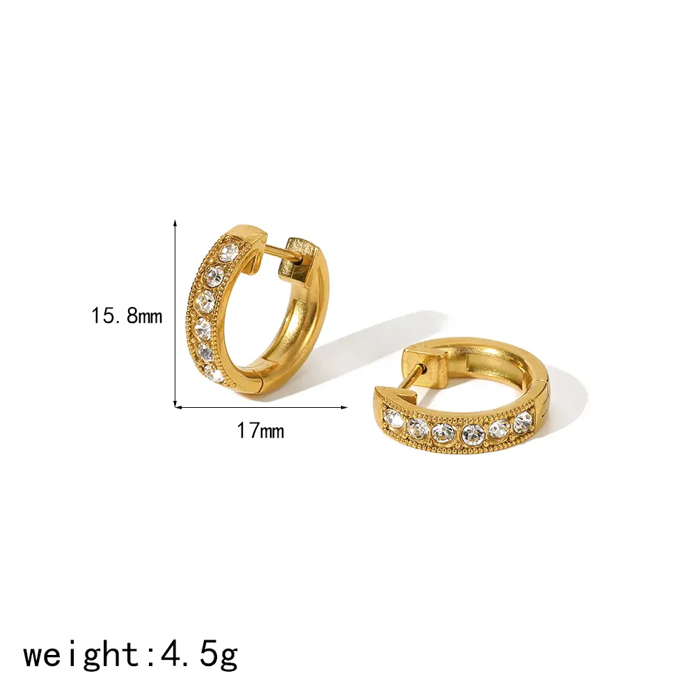 1 Pair Simple Elegant Style C Shape Stainless Steel 18K Gold Plated Inlay Rhinestones Women's Hoop Earrings h5 Picture2